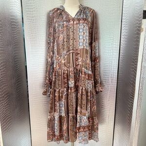 Blu Pepper Long Sleeve Dress in Elegant Paisley